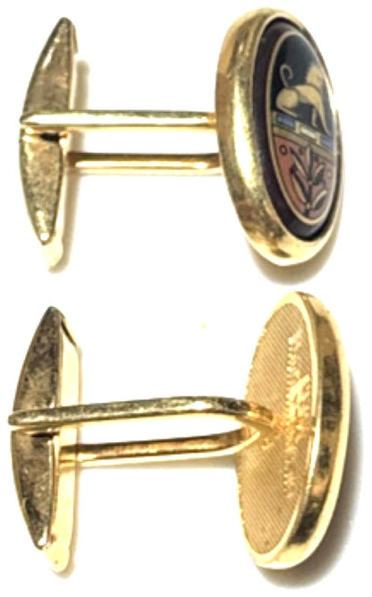 MICHAELA FREY WIEN Enamel Lion Crest Cufflinks Gold Tone Austria Vintage
