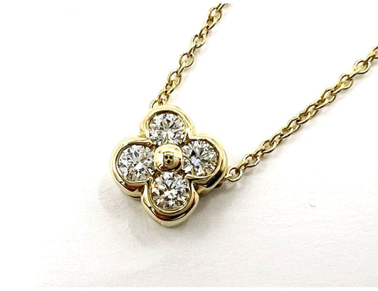 Tiffany & Co. Bezel Set 4P Flower Diamond Necklace 18K Yellow Gold 40.5cm Auth