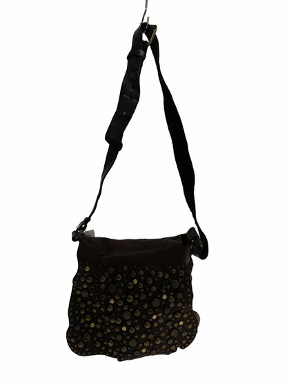 CAMPOMAGGI Studded Leather Crossbody Bag Brown Distressed Italy Messenger Boho