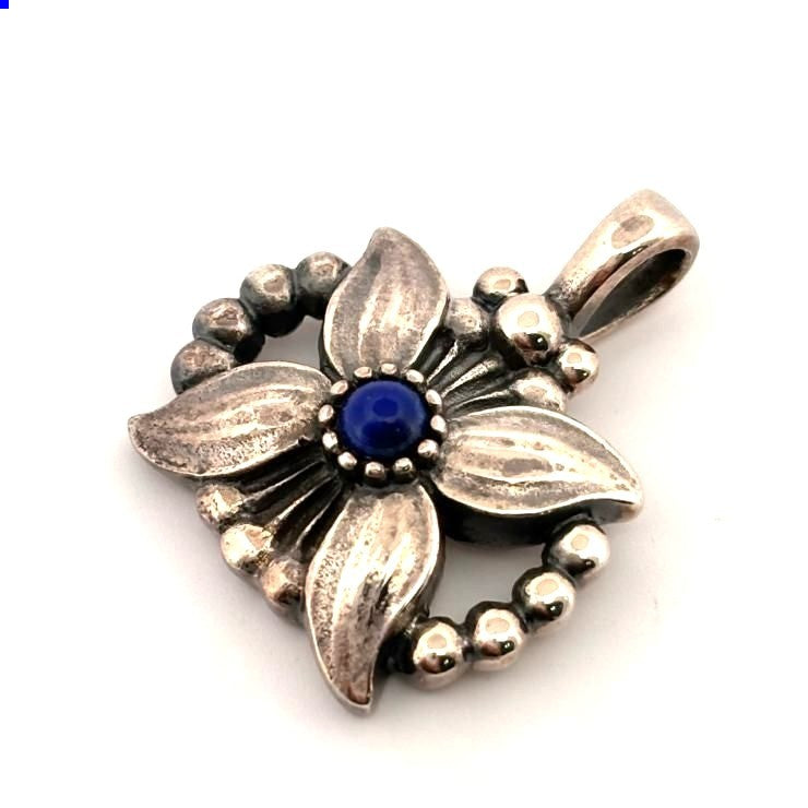 Georg Jensen Heritage 1998 Pendant Top Lapis Lazuli Flower Sterling Silver 925