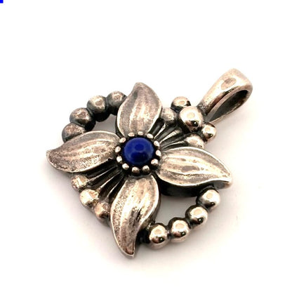 Georg Jensen Heritage 1998 Pendant Top Lapis Lazuli Flower Sterling Silver 925