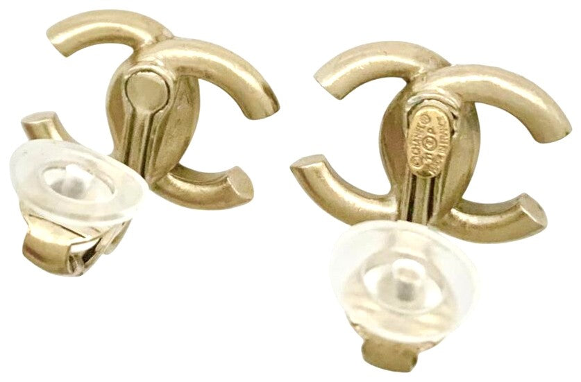 CHANEL CC Logo Earrings 11P Crystal Rhinestone Double Row Gold Tone Authentic