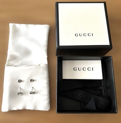 GUCCI Double G GG Marmont Flower Mismatch Stud Earrings Silver 925 Authentic