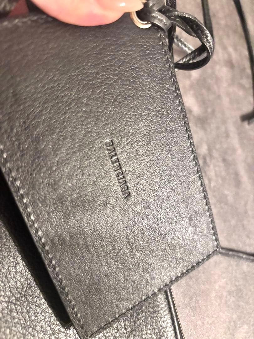 BALENCIAGA Flat Pouch Mirror Set Black Leather Logo Embossed Zip Clutch Bag