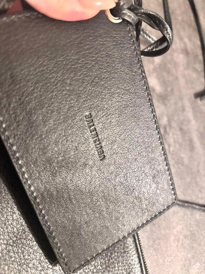 BALENCIAGA Flat Pouch Mirror Set Black Leather Logo Embossed Zip Clutch Bag