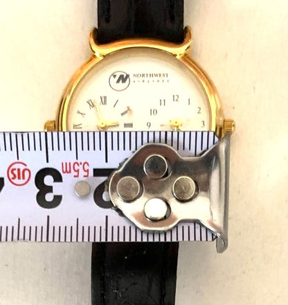 Northwest Airlines Commemorative Quartz Watch Gold Black Airplane Dial Mens Used