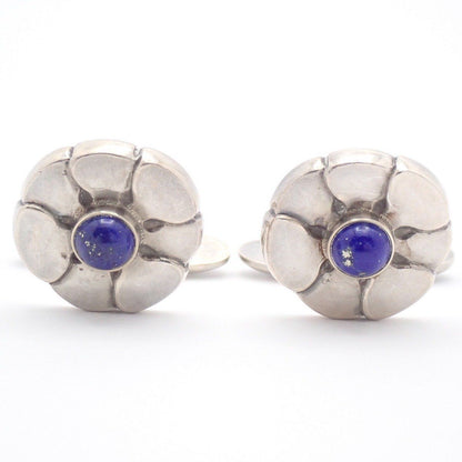GEORG JENSEN Design Cufflinks Sterling Silver 925 Lapis Lazuli Denmark Flower