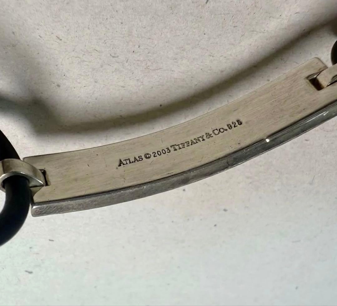 Tiffany & Co Atlas Rubber Bracelet Silver 925 Black 6.5in Vintage Authentic