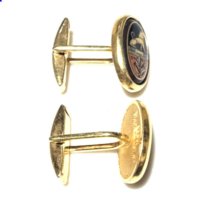 MICHAELA FREY Wien Enamel Cufflinks Lion Crest Gold Tone Vintage Austria Mens