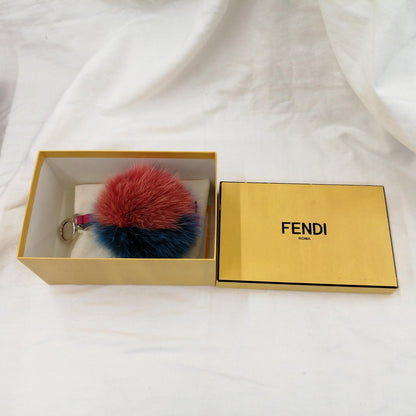 FENDI Fox Fur Pom Pom Bag Charm Keychain Multicolor Pink Blue Purple Silver HW
