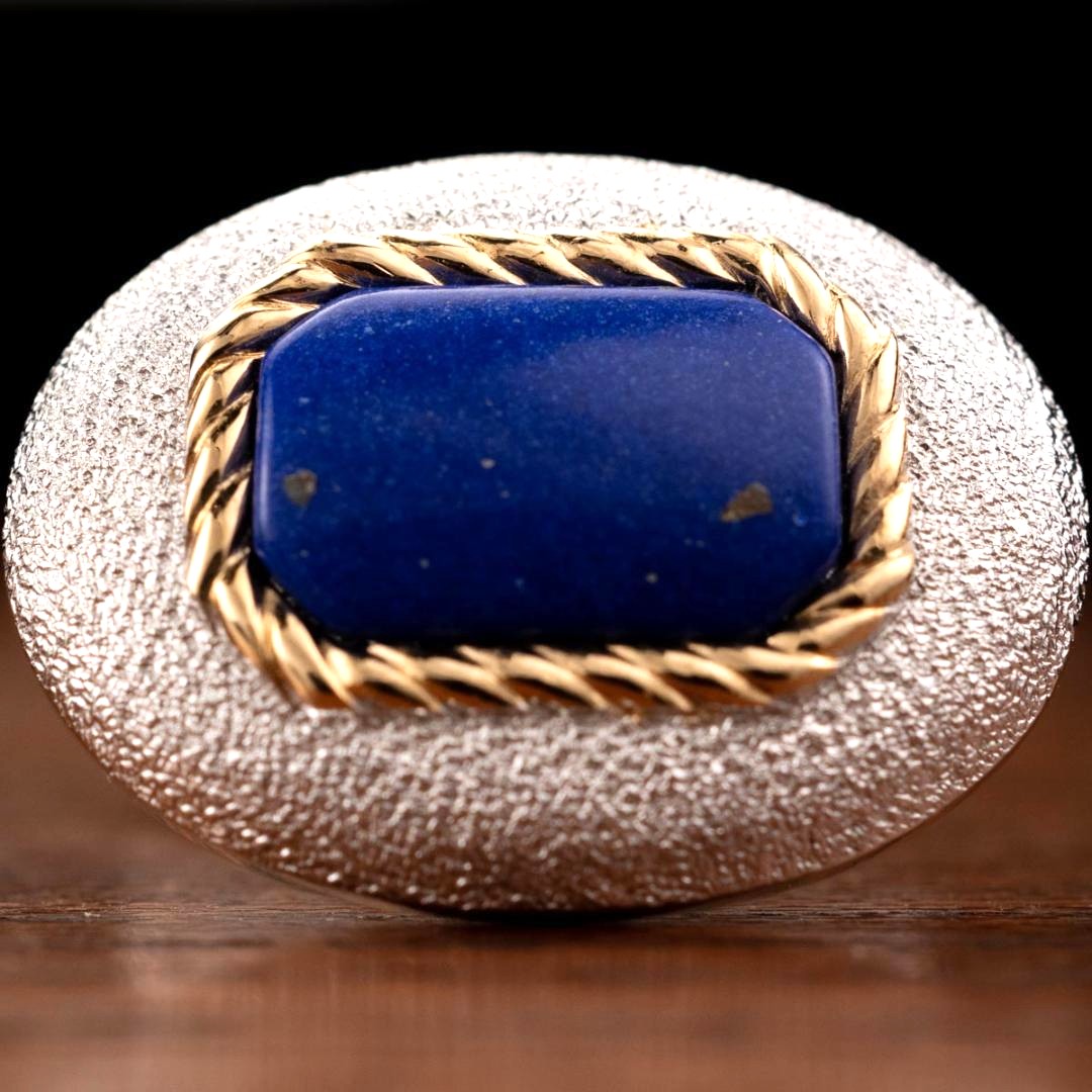 Burberry Cufflinks Lapis Lazuli Gold Silver Tone Metal Men's Oval Design