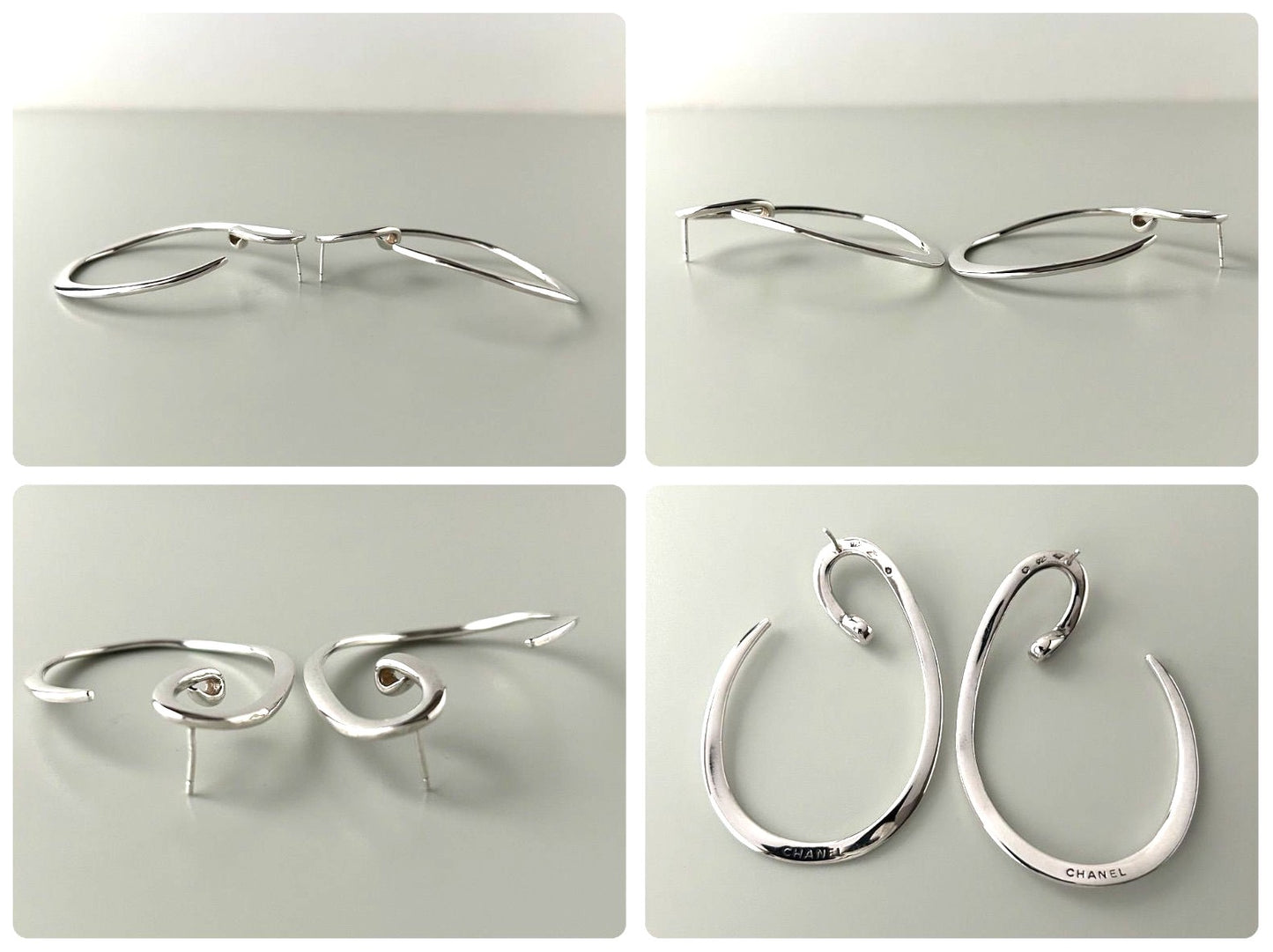 CHANEL Vintage Large Hoop Earrings Silver 925 Sterling Silver Rare Authentic