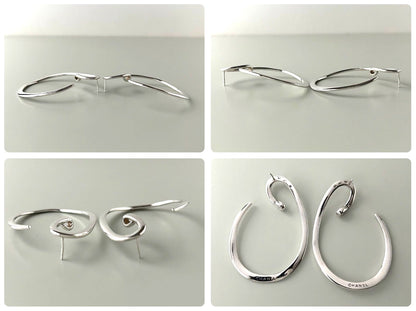 CHANEL Vintage Large Hoop Earrings Silver 925 Sterling Silver Rare Authentic