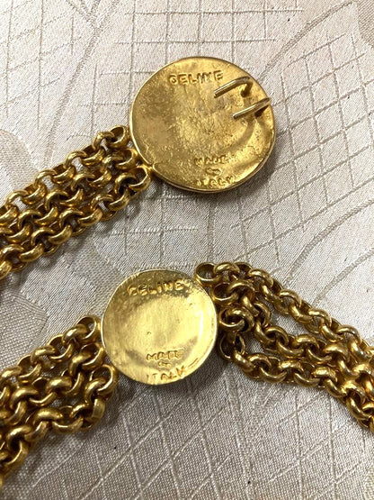 CELINE Vintage Gold Tone Chain Belt Flower Medallion Sunburst Motif 35.0in Auth