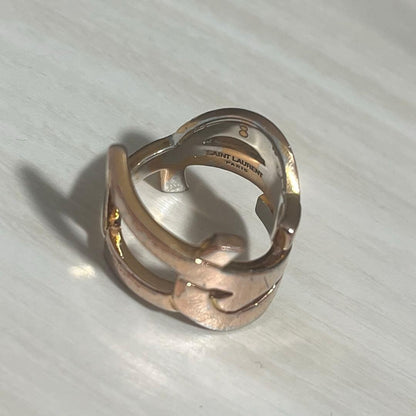 Saint Laurent Pink Gold Tone Metal Cassandra Ring Size 8 EU 57