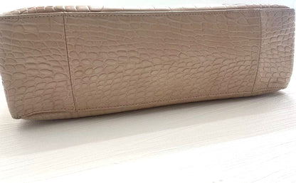 LONGCHAMP Roseau Tote Bag Beige Embossed Leather Shoulder Handbag 13.8x10.2x4.3"