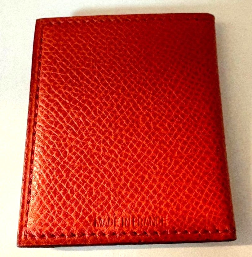 HERMES Card Case Mini Photo Holder Orange Leather Bifold 2.4x2.0in 6x5cm France