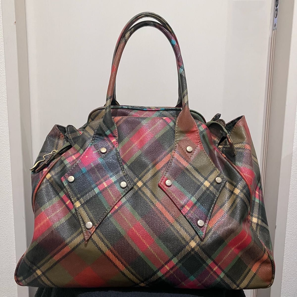 Vivienne Westwood Auth Derby Check Handbag Yasmin 40x29.5x18 cm 15.7x11.6x7.1"