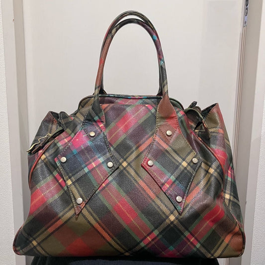 Vivienne Westwood Auth Derby Check Handbag Yasmin 40x29.5x18 cm 15.7x11.6x7.1"