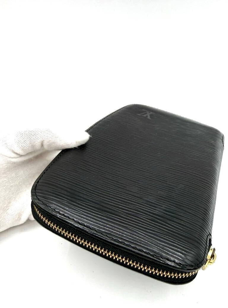 Louis Vuitton Epi Agenda Geode M63872 Round Zip Wallet Black Leather 4.5x7.3x1"