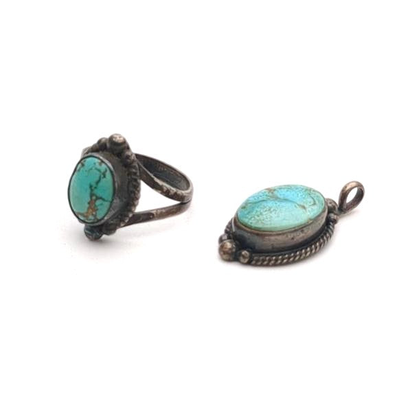 Navajo Indian Jewelry CORTEZ Ring US 4.5 / EU 48 Pendant Top Turquoise SV925