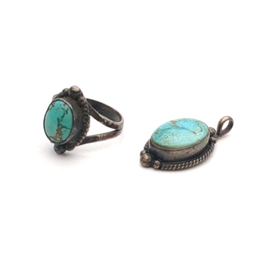 Navajo Indian Jewelry CORTEZ Ring US 4.5 / EU 48 Pendant Top Turquoise SV925