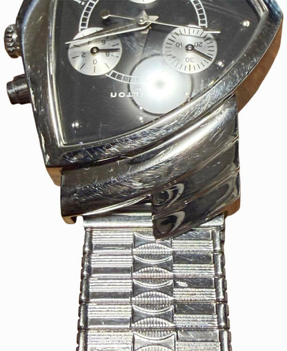 Hamilton Ventura Chrono H24412132 Quartz Black Dial SS Watch Non-OEM Band Used