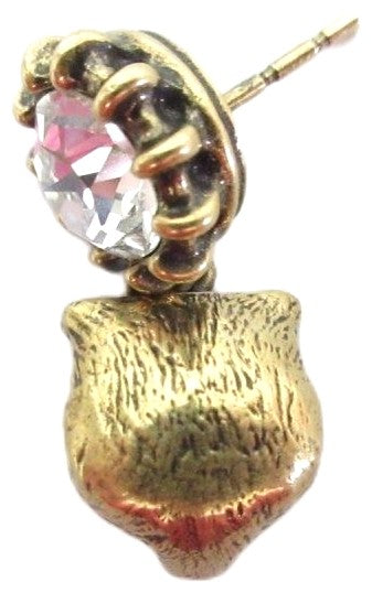 GUCCI Tiger Cat Head Drop Earrings Gold Tone Rhinestone Crystal Bijou Used