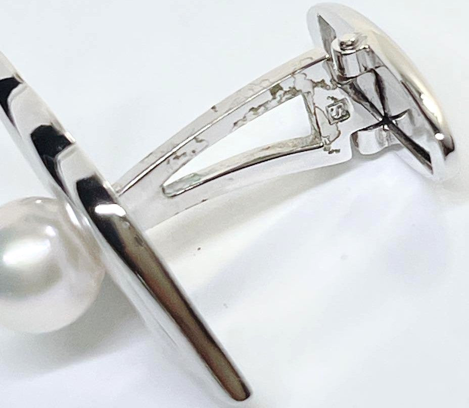 MIKIMOTO Pearl Cufflinks Silver Men Formal 6.3mm Akoya Pearl Authentic Japan