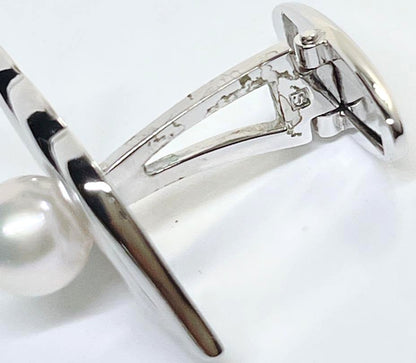 MIKIMOTO Pearl Cufflinks Silver Men Formal 6.3mm Akoya Pearl Authentic Japan