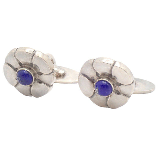 GEORG JENSEN Design Cufflinks Sterling Silver 925 Lapis Lazuli Denmark Flower