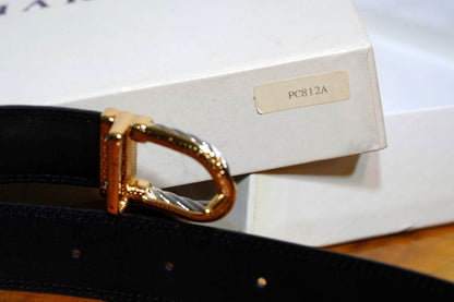 CHARRIOL Cable Buckle Leather Belt Black Gold Silver Hardware Made in France