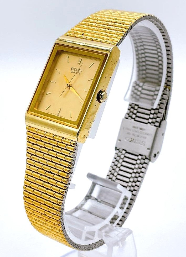 SEIKO Dolce Quartz 6030-5540 Square Gold Dial Vintage Watch Japan 1982 Used