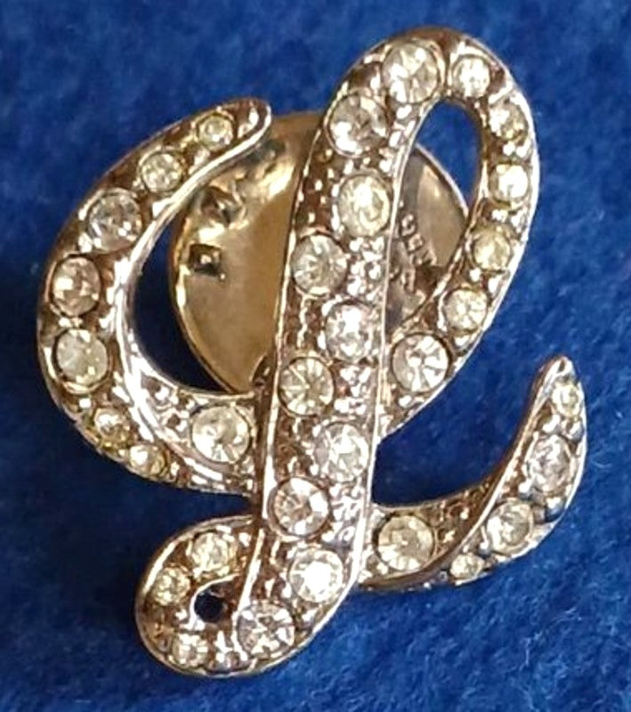 LOEWE Crystal Logo Brooch Pin Silver Tone Rhinestone L Letter Vintage Spain