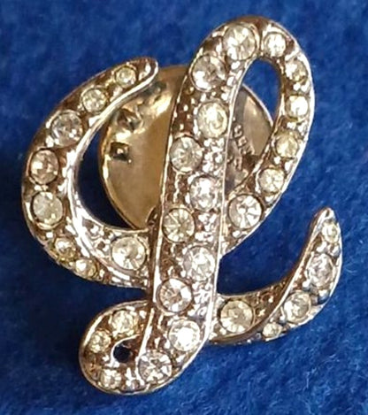 LOEWE Crystal Logo Brooch Pin Silver Tone Rhinestone L Letter Vintage Spain