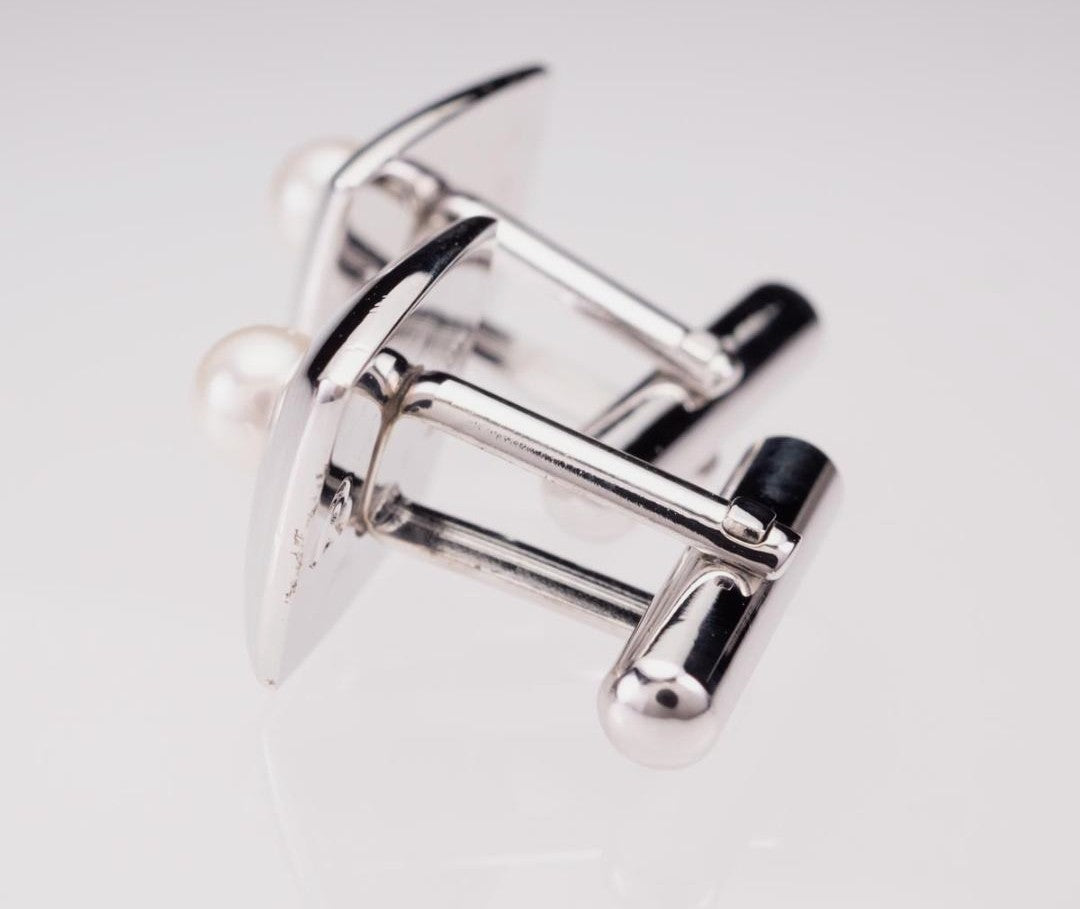 MIKIMOTO Pearl Cufflinks Silver Sterling Square Cushion 0.6in Authentic Japan