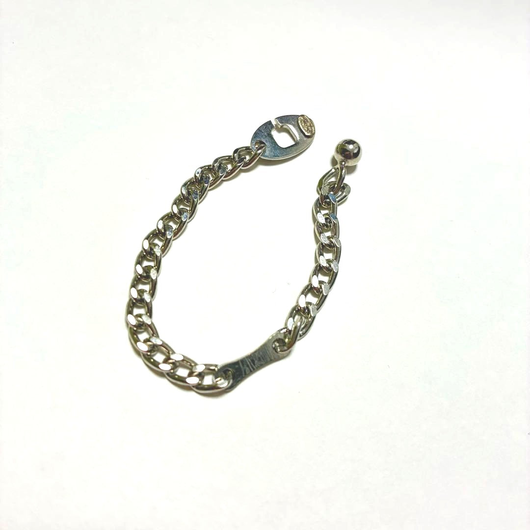 CHANEL Key Chain Holder Silver Tone Curb Chain Ball Charm Made in France Used