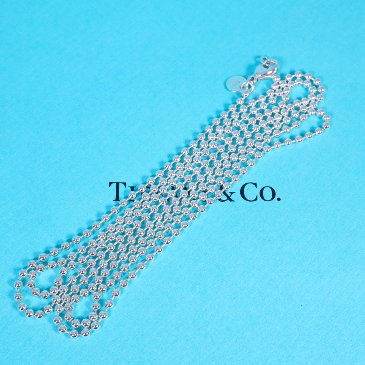 Excellent Tiffany & Co Sterling Silver 925 Long Ball Chain Necklace 88cm 34.6in