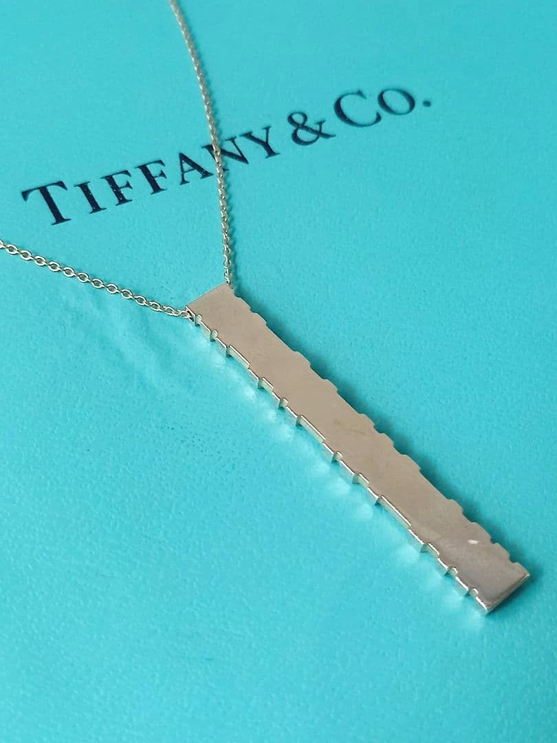 Tiffany & Co Atlas Bar Pendant Necklace Sterling Silver 925 1.9x0.2in Authentic