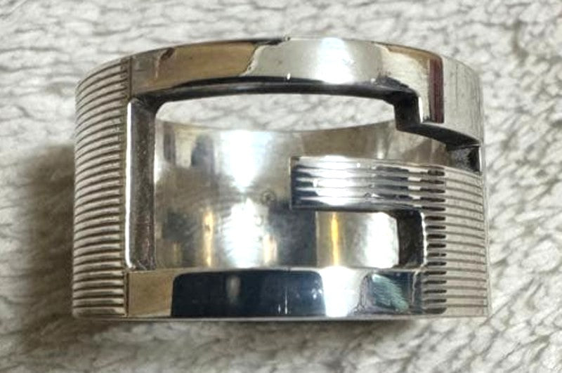 Gucci G Ring Silver 925 Wide Band Unisex Fashion Ring US8 EU57 Authentic Italy