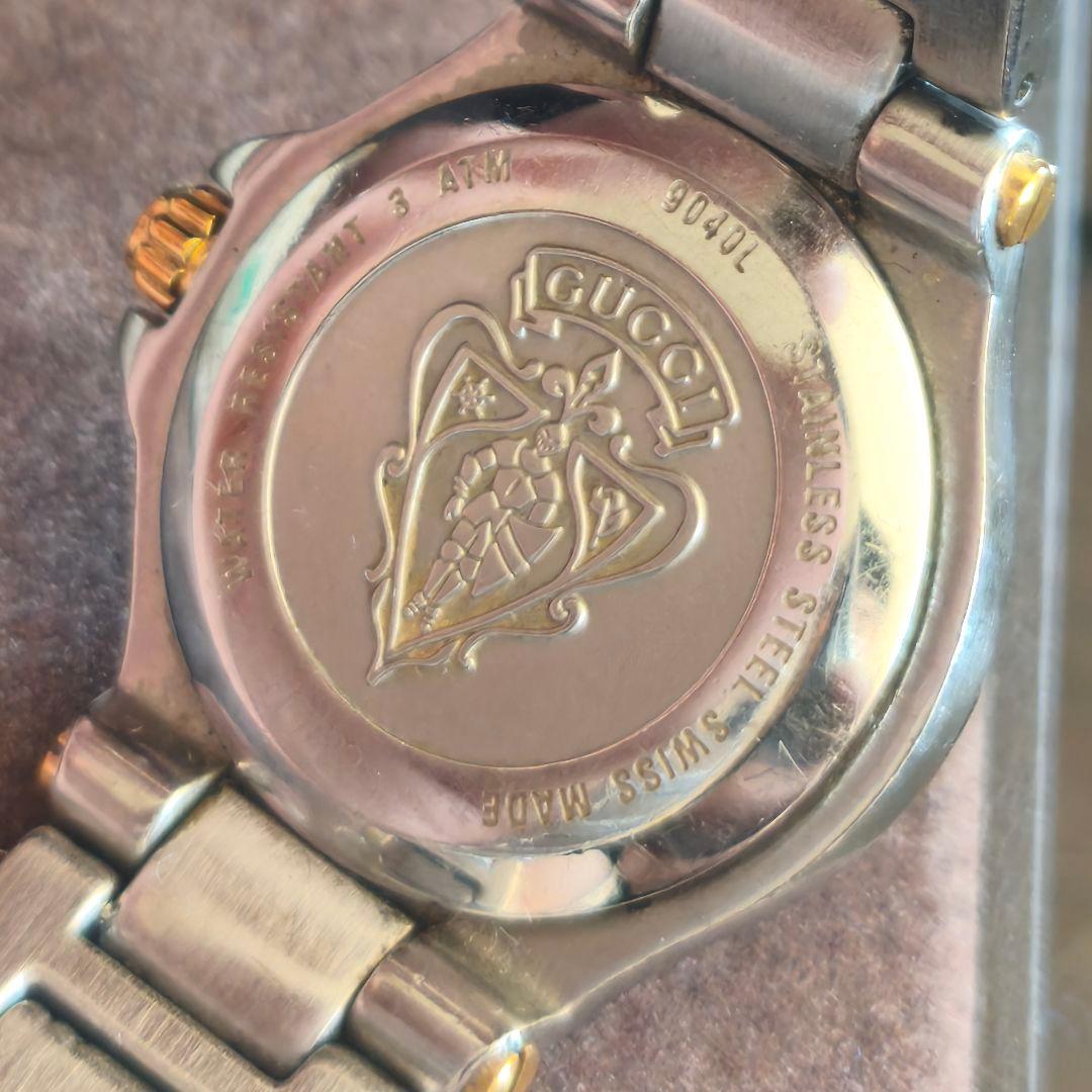 Gucci 9040L Gold Silver Tone Glitter Dial Date Quarts Watch Women With Box
