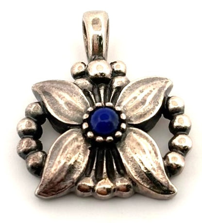 Georg Jensen Heritage 1998 Pendant Top Lapis Lazuli Flower Sterling Silver 925
