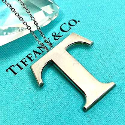Tiffany & Co T Initial Letter Pendant Necklace Silver 925 Chain 20in Jewelry