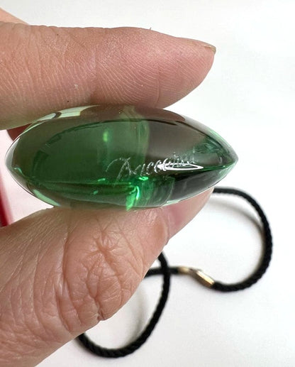 Baccarat Heart Pendant Necklace Green Crystal Glass Silver Bail Black Cord Box