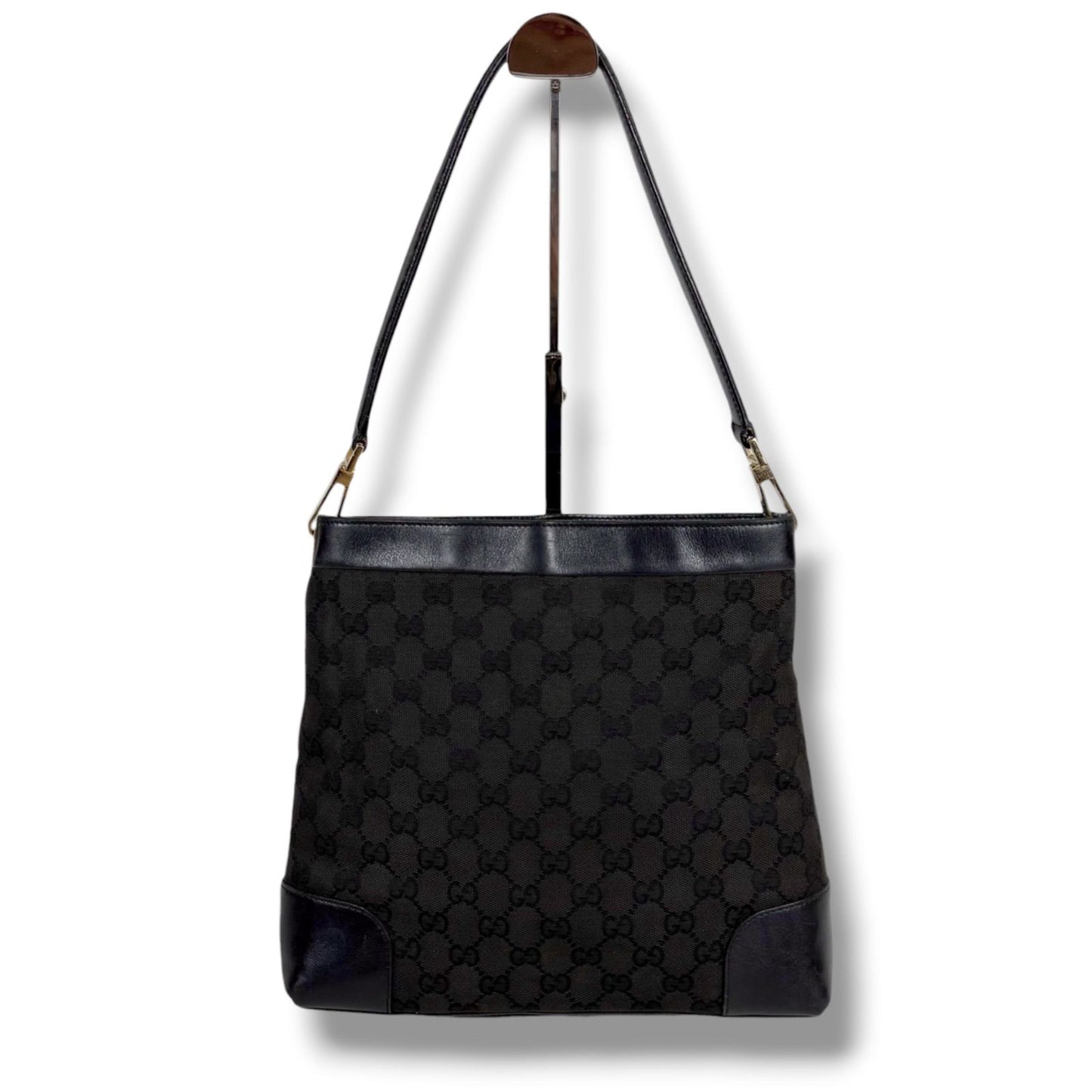 Gucci Auth GG Canvas One Shoulder Hobo Bag Black 27x25cm 10.6x9.8" Strap 46cm