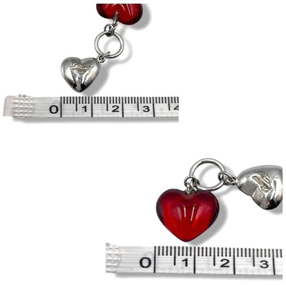 BACCARAT Double Heart Pendant Top Silver 925 Red Crystal Charm Vintage Jewelry