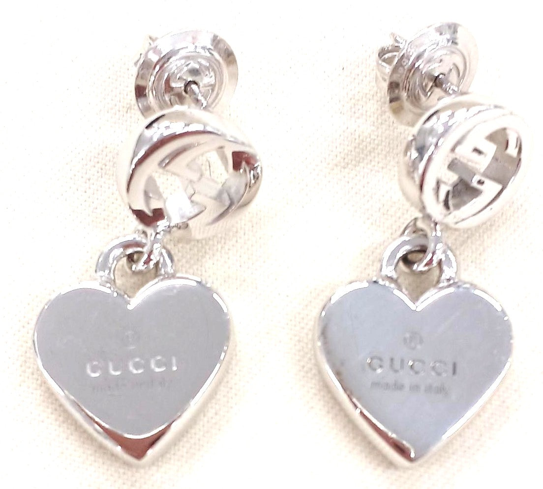GUCCI Interlocking G Heart Drop Earrings Silver 925 Authentic Italy Made Used