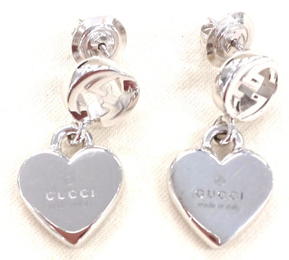 GUCCI Interlocking G Heart Drop Earrings Silver 925 Authentic Italy Made Used