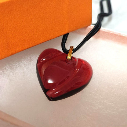 Baccarat Crystal Heart Pendant Necklace Red Glass Gold Tone Cord Adjustable