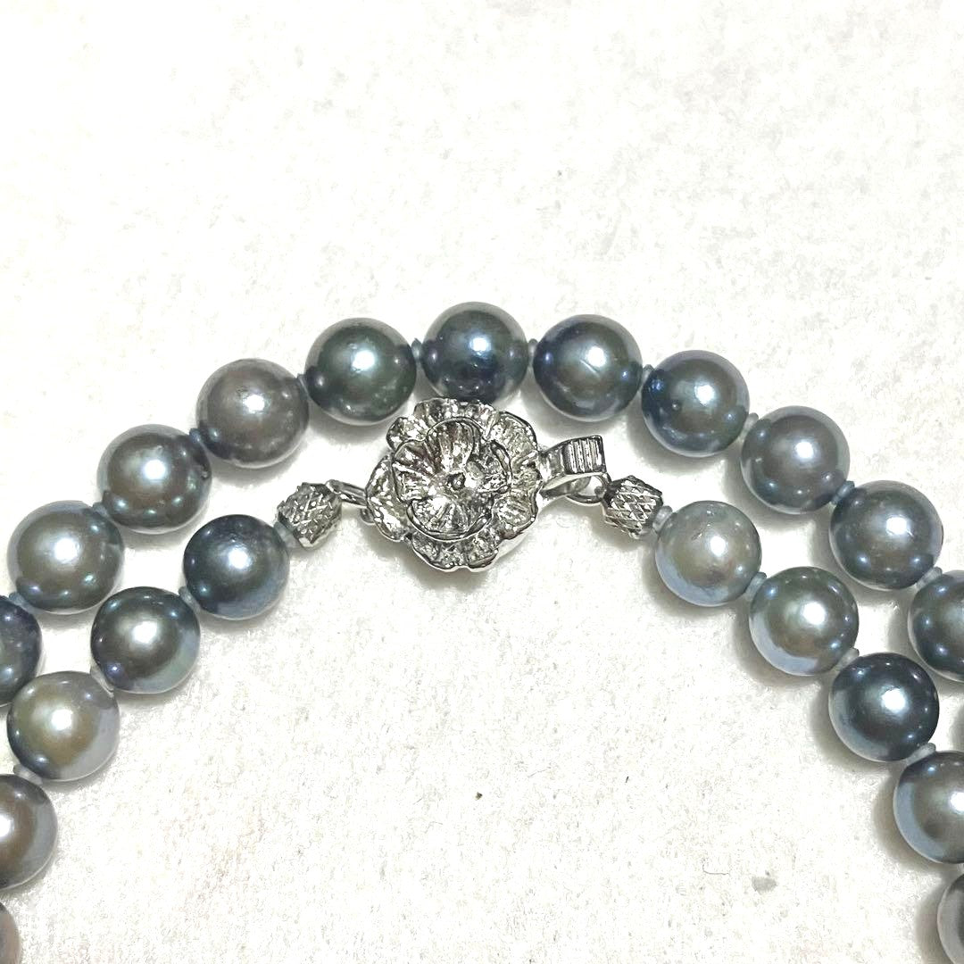 Akoya Pearl Necklace Gray 6.5-7mm 43cm 16.9in Silver Flower Clasp Authentic